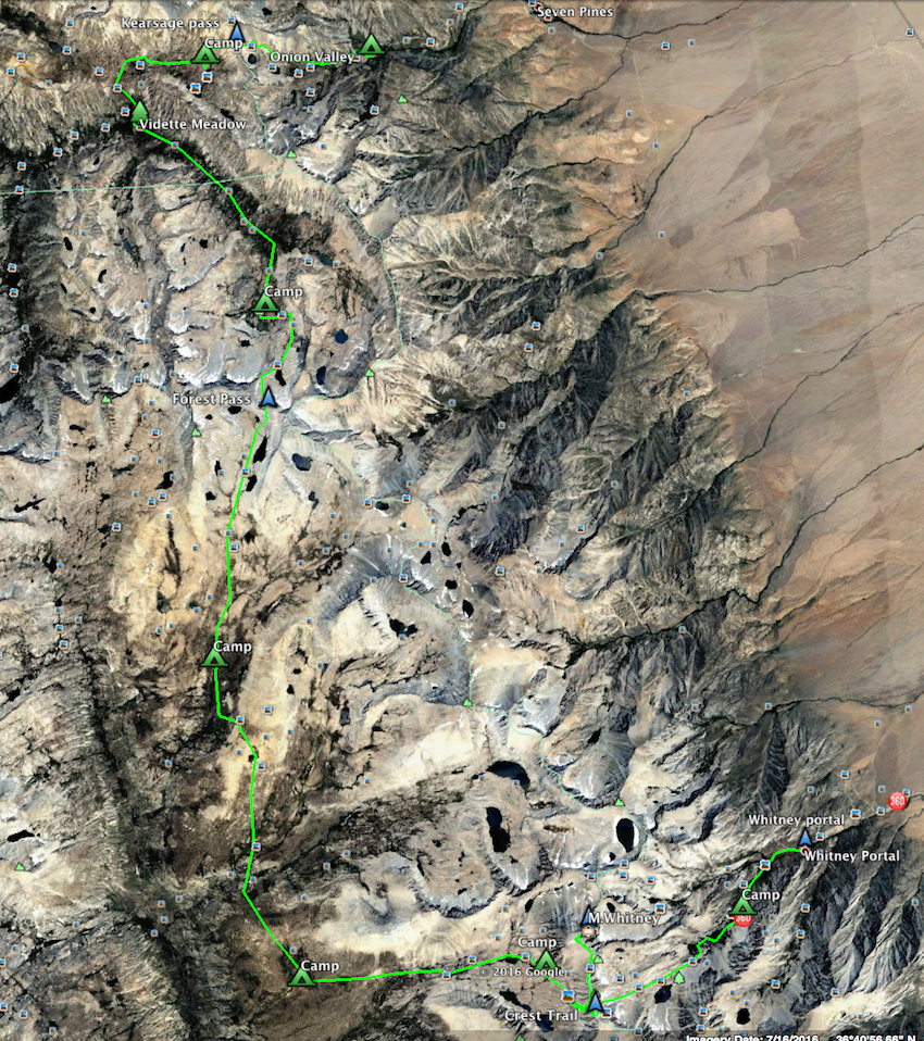 Onion Valley - M.Whitney - trail map